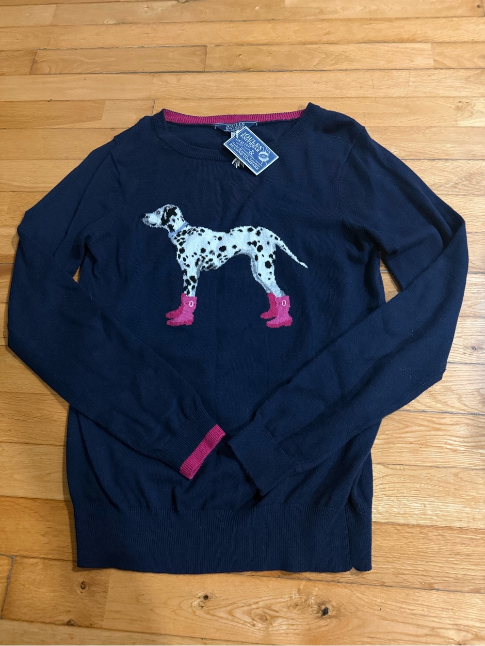 NWT Joules Navy Pullover with Pink Accents and Dalmatian Print